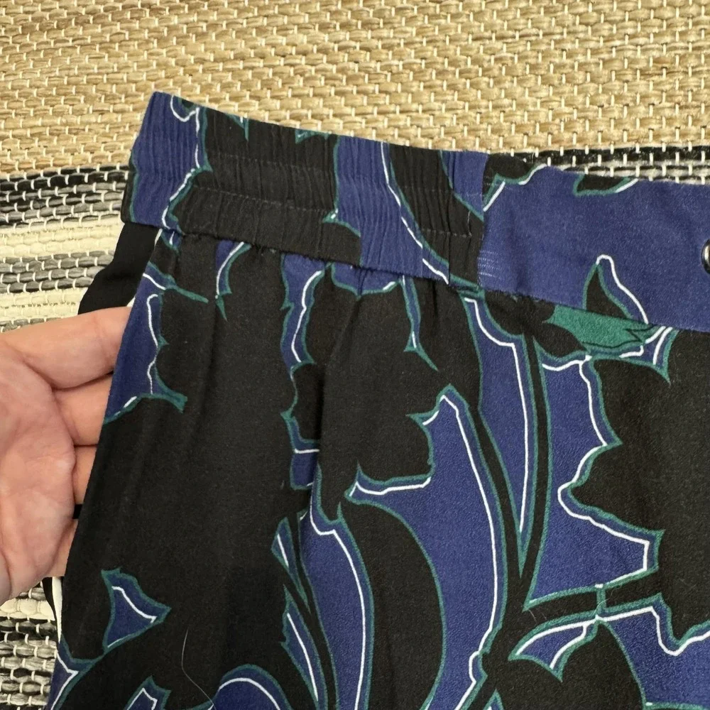Parker‎ Pants Women's 10 Blue Floral Track Elastic Waist Drawstring Tapered